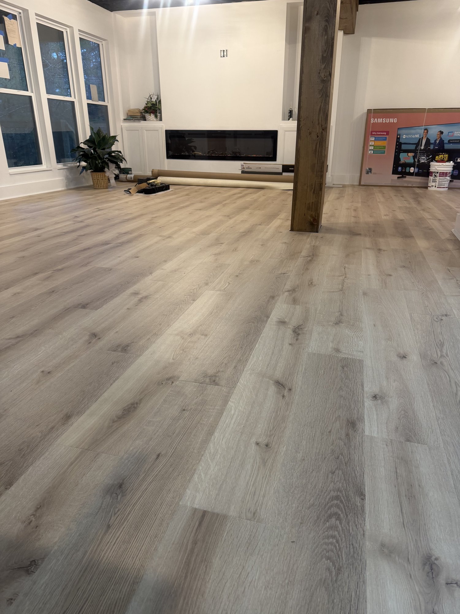 Finished LVP installation in a modern living room